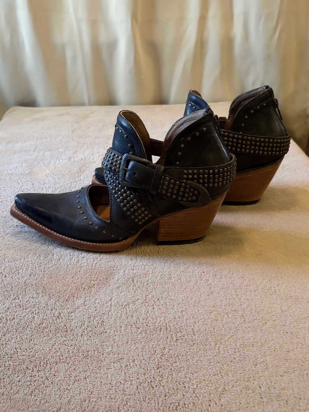 Ariat Black Studded Leather Ankle Booties with Buckle 10